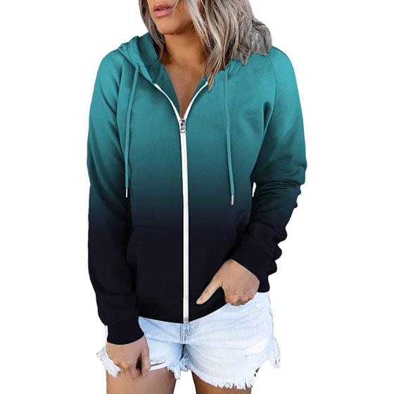 ETCYY Women's Color Block Zip Up Hoodie Sweatshirt Long Sleeve Causal Drawstring Oversized Jacket with Pockets