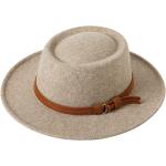 Lanzom Women Retro Felt Panama Hat with Belt Buckle Wool Wide Brim Fedora Hat