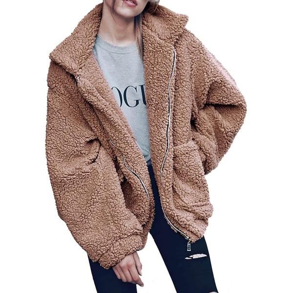 PRETTYGARDEN Women's 2023 Fashion Winter Coat Long Sleeve Lapel Zip Up Faux Shearling Shaggy Oversized Shacket Jacket