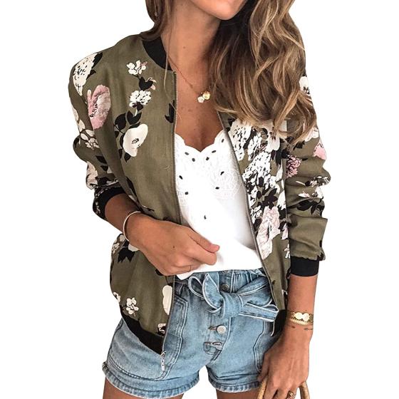 ECOWISH Womens Jackets Lightweight Zip Up Casual Inspired Bomber Jacket Leopard Coat Stand Collar Short Outwear Tops