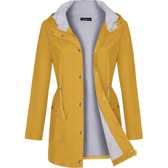 Bloggerlove Rain Jacket Women Lightweight Raincoat Waterproof Windbreaker Striped Climbing Outdoor Hooded Trench Coats S-XXL
