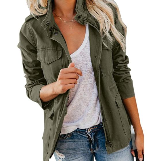 Soulomelody Womens Military Anorak Jackets Safari Utility Zip Up Lightweight Hoodies Casual Spring Fall Jacket with Pockets