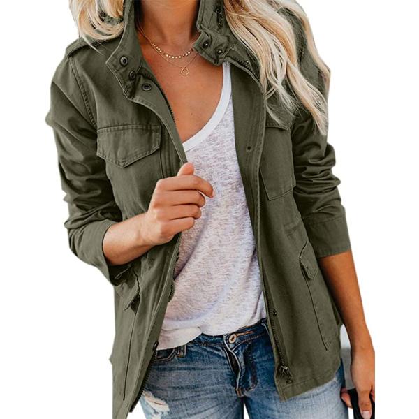 Soulomelody Womens Military Anorak Jackets Safari Utility Zip Up Lightweight Hoodies Casual Spring Fall Jacket with Pockets