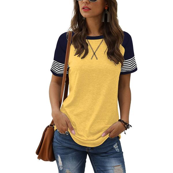Adibosy Women's Short Sleeve Tops Leopard Color Block T Shirt Casual Tunic Crew Neck Striped Shirts S-XXL