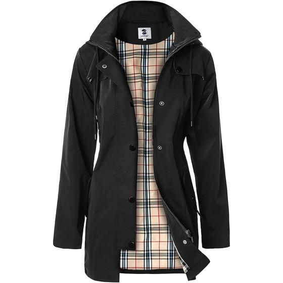 Women's Long Hooded Rain Jacket Outdoor Raincoat Windbreaker