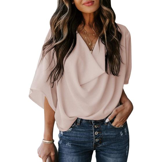 HOTAPEI Womens Blouses and Tops for Work Fashion Casual Summer Short Sleeve Shirts