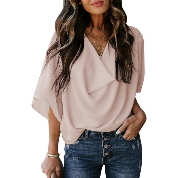 HOTAPEI Womens Blouses and Tops for Work Fashion Casual Summer Short Sleeve Shirts