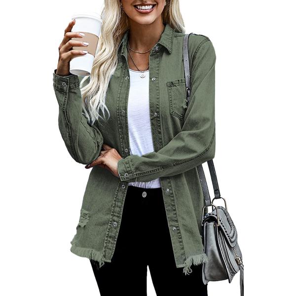 Dokotoo Women's Oversized Denim Jacket Casual Long Boyfriend Distresse Jean Jacket Autumn Spring