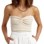 Womens Strapless Crop Top Sexy Sweetheart Neck Ribbed Knit Twisted Knot Front Sleeveless Y2K CamisoleTanks Top