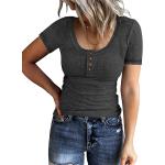 PIIRESO Women's Short Sleeve Button Scoop Neck Ribbed Shirts Summer Casual Solid Color Henley Top