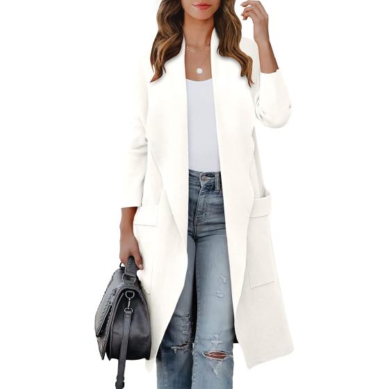 ANRABESS Women's Casual Long Sleeve Draped Open Front Knit Pockets Long Cardigan Jackets Sweater