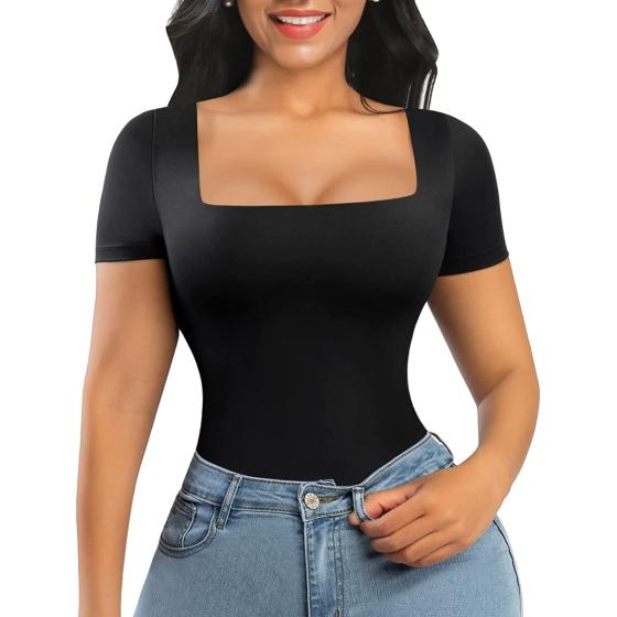 FeelinGirl Bodysuit for Women Tummy Control Seamless Fashion Thong Tops Short/Half/Short Puff/Long Puff Sleeve