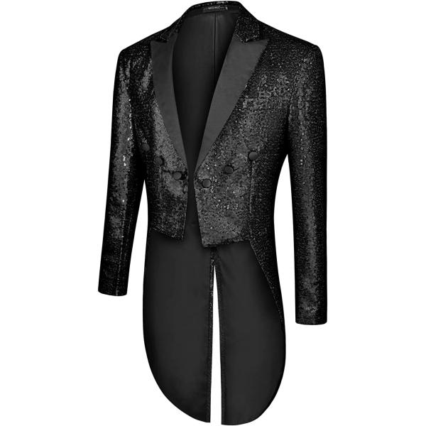 MAGE MALE Mens Sequin Tuxedo Jacket Tails Slim Fit Tailcoat Dress Coat Swallowtail Dinner Party Wedding Blazer Suit Jacket