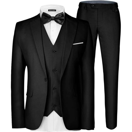 MAGE MALE Men's 3 Pieces Suit Elegant Solid One Button Slim Fit Single Breasted Party Blazer Vest Pants Set