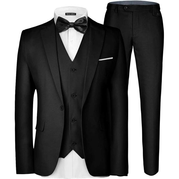 MAGE MALE Men's 3 Pieces Suit Elegant Solid One Button Slim Fit Single Breasted Party Blazer Vest Pants Set