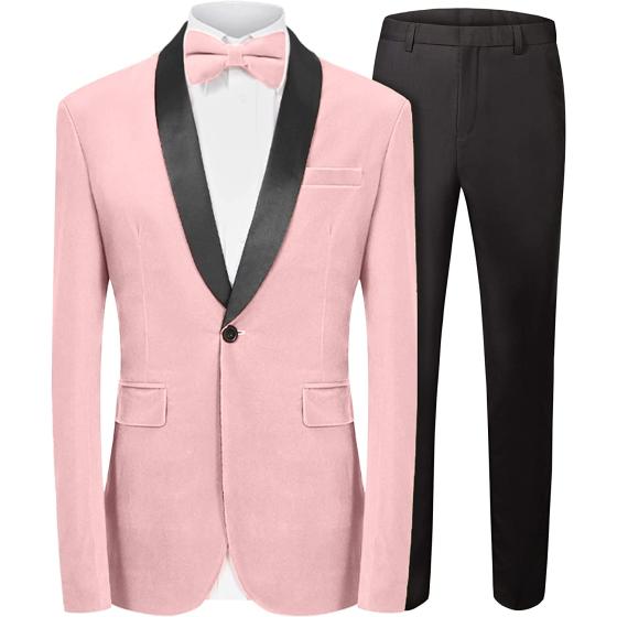 MAGE MALE Men's 2 Piece Suit Peaked Lapel One Button Tuxedo Slim Fit Velvet Blazer Party Dinner Jacket & Pants