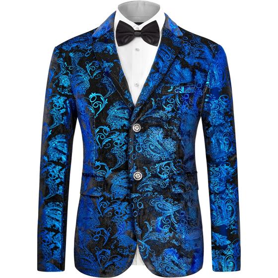 MAGE MALE Men's Dress Party Floral Suit Jacket Notched Lapel Slim Fit Two Button Stylish Blazer