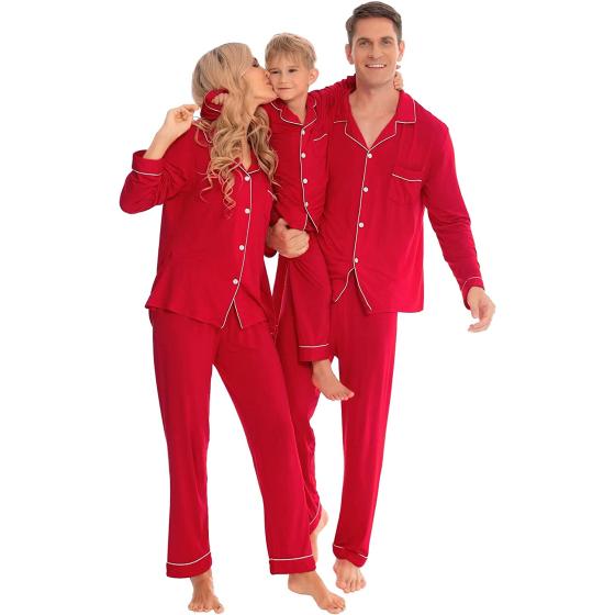 SWOMOG Matching Family Christmas Pajamas Set Long Sleeve Festival Party Pj Sets Holiday Warm Sleepwear Button-Down Loungewear