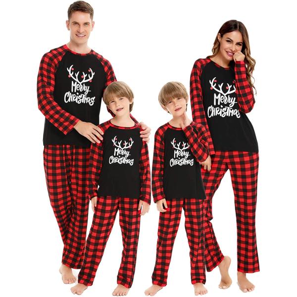 SWOMOG Matching Family Christmas Pajamas Printed Long Sleeve Tee and Plaid Pants Loungewear