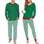 SWOMOG Men & Women Matching Pajamas Sets for Couples Long Sleeve Sleepwear Soft Lounge Set Plaid Striped Pants with Pockets