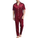 SWOMOG Men's Silk Satin Pajama Set Short Sleeve Classic Sleepwear Button Down Loungewear with Long Pants