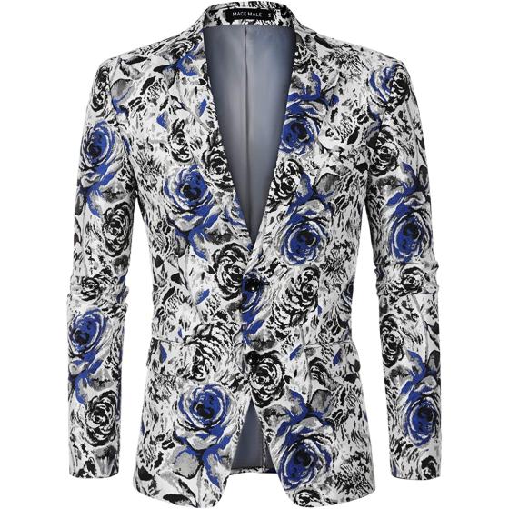 MAGE MALE Men's Two Button Dress Party Floral Suit Jacket Notched Lapel Slim Fit Stylish Blazer