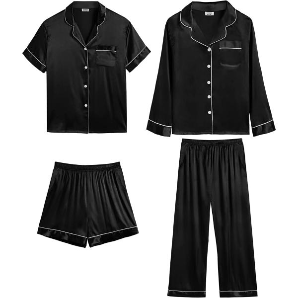 SWOMOG 4 pcs Men Satin Pajamas Set Silk Button-Down PJs Sets Soft Lounge Sets Classic Silk Sleepwear