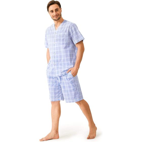 DAVID ARCHY Men's Lightweight Sleepwear Woven Cotton Button-Down Short Sleeve Pajamas Set Summer Loungewear