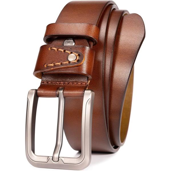WOLFANT Full Grain Leather Belt for Men,100% Italian Real Solid Leather Casual Belt for Jeans