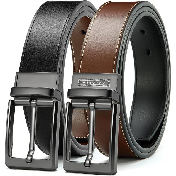 CHAOREN Reversible Belt for Men - Mens Belt Leather 1 3/8" Black & Brown for Dress Pants - Adjustable Belt Trim to Fit
