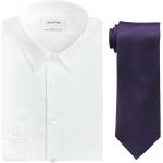 Calvin Klein Men's Slim Fit Herringbone Dress Shirt and Silver Spun Tie Combo