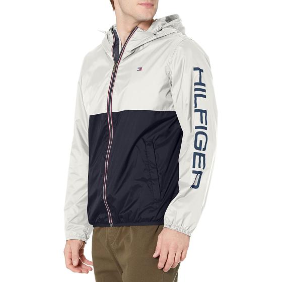 Tommy Hilfiger Men's Lightweight Active Water Resistant Hooded Rain Jacket