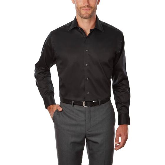 Calvin Klein Men's Regular Fit Stretch Solid Spread Collar-Dress-Shirt