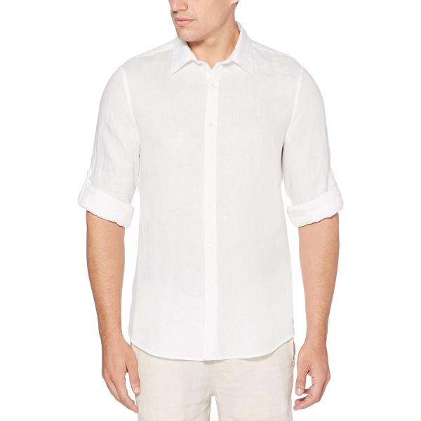 Perry Ellis Men's Roll Sleeve 100% Linen Button-Down Shirt (Size X-Small - 5X Big & Tall)