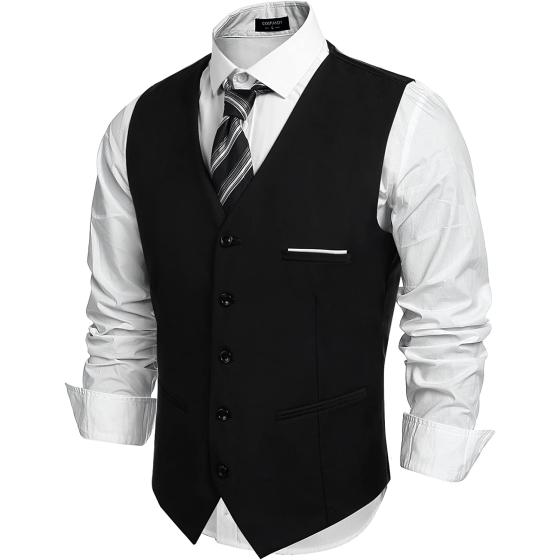COOFANDY Men's V-Neck Suit Vests Fashion Formal Slim Fit Business Dress Vest Waistcoat