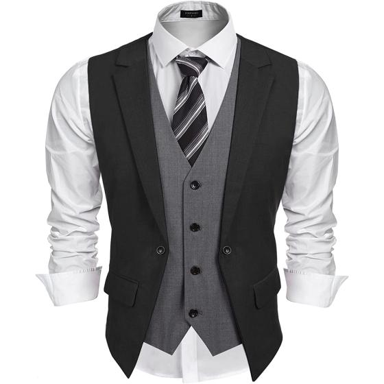 COOFANDY Men's Formal Fashion Vest Layered Waistcoat Business Dress Suit Vests for Wedding