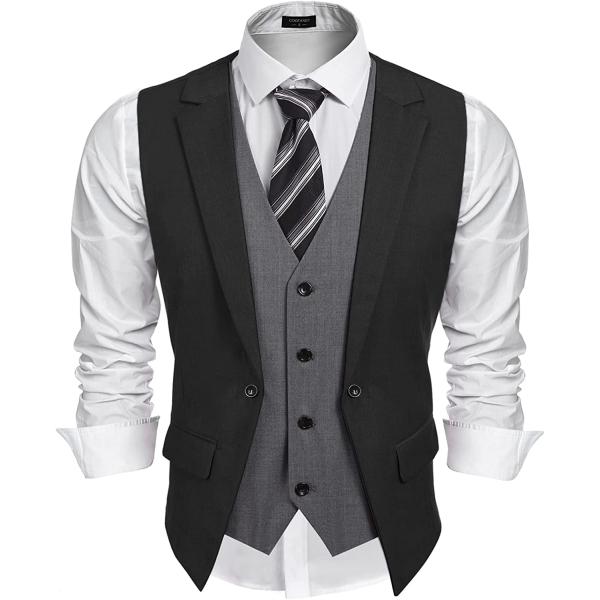 COOFANDY Men's Formal Fashion Vest Layered Waistcoat Business Dress Suit Vests for Wedding