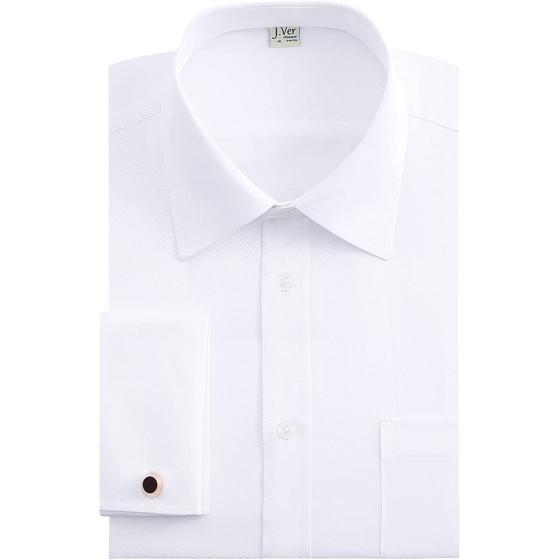 J.Ver Men's French Cuff Dress Shirts Regular Fit Long Sleeve Spead Collar Metal Cufflink