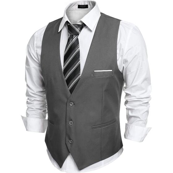 COOFANDY Men's V-Neck Sleeveless Slim Fit Jacket Casual Suit Vests Business Vest Suit