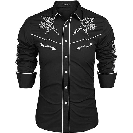 COOFANDY Men's Western Cowboy Shirt Embroidered Long Sleeve Cotton Casual Button Down Shirt