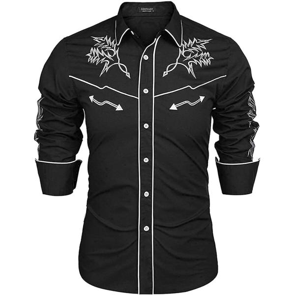 COOFANDY Men's Western Cowboy Shirt Embroidered Long Sleeve Cotton Casual Button Down Shirt