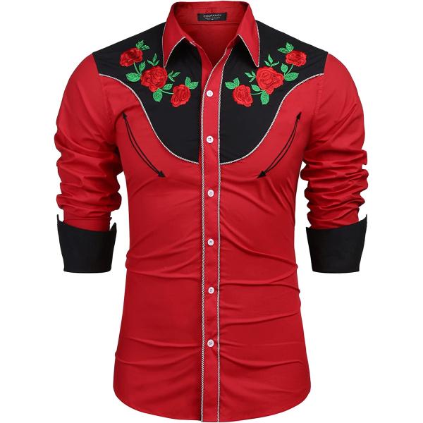 COOFANDY Men's Western Embroidered Shirts Cowboy Casual Shirt Button Down Shirts