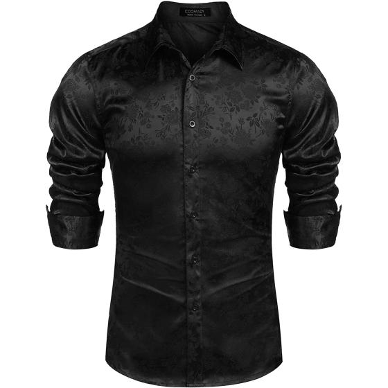 COOFANDY Mens Floral Rose Printed Long Sleeve Dress Shirts Prom Wedding Party Button Down Shirts