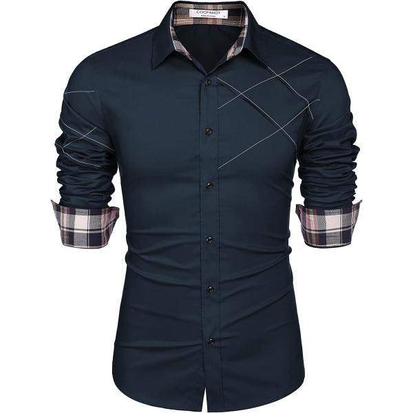 COOFANDY Men's Cotton Dress Shirts Long Sleeve Plaid Collar Shirt Slim Fit Casual Button Down Shirt