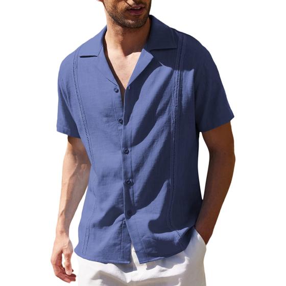 COOFANDY Men's Linen Shirts Casual Cuban Guayabera Shirt Short Sleeve Beach Shirts