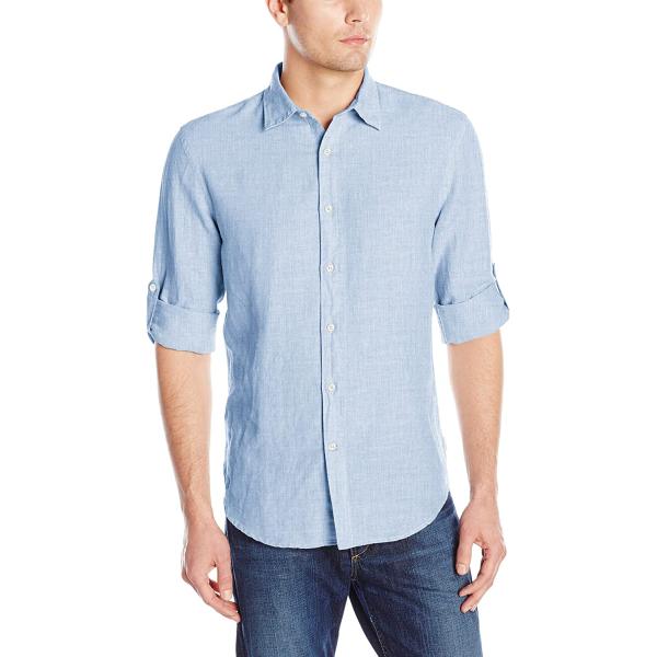 Perry Ellis Men's Roll Sleeve Solid Linen Cotton Button-Down Shirt (Size Small-Xx-Large)
