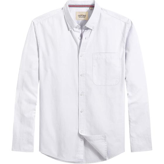 J.Ver Men’s Oxford Shirts Long Sleeve Cotton Casual Button Down Shirt Solid Dress Shirt with Pocket