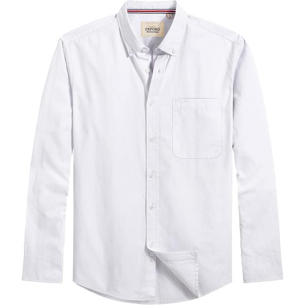 J.Ver Men’s Oxford Shirts Long Sleeve Cotton Casual Button Down Shirt Solid Dress Shirt with Pocket