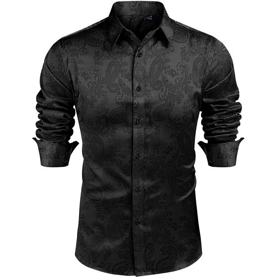 J.Ver Men's Jacquard Dress Shirt Paisley Floral Printed Long Sleeve Button Down Shirts Prom Wedding Party