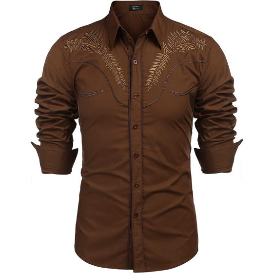 COOFANDY Men's Western Shirts Long Sleeve Slim Fit Embroideres Cowboy Casual Button Down Shirt